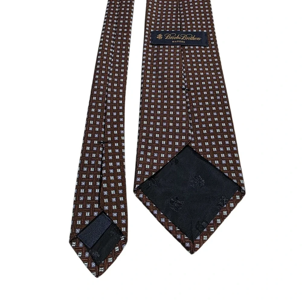 Brooks Brothers Silk Tie Geometric Pattern Brown Blue Mens Formal‎ Neckwear